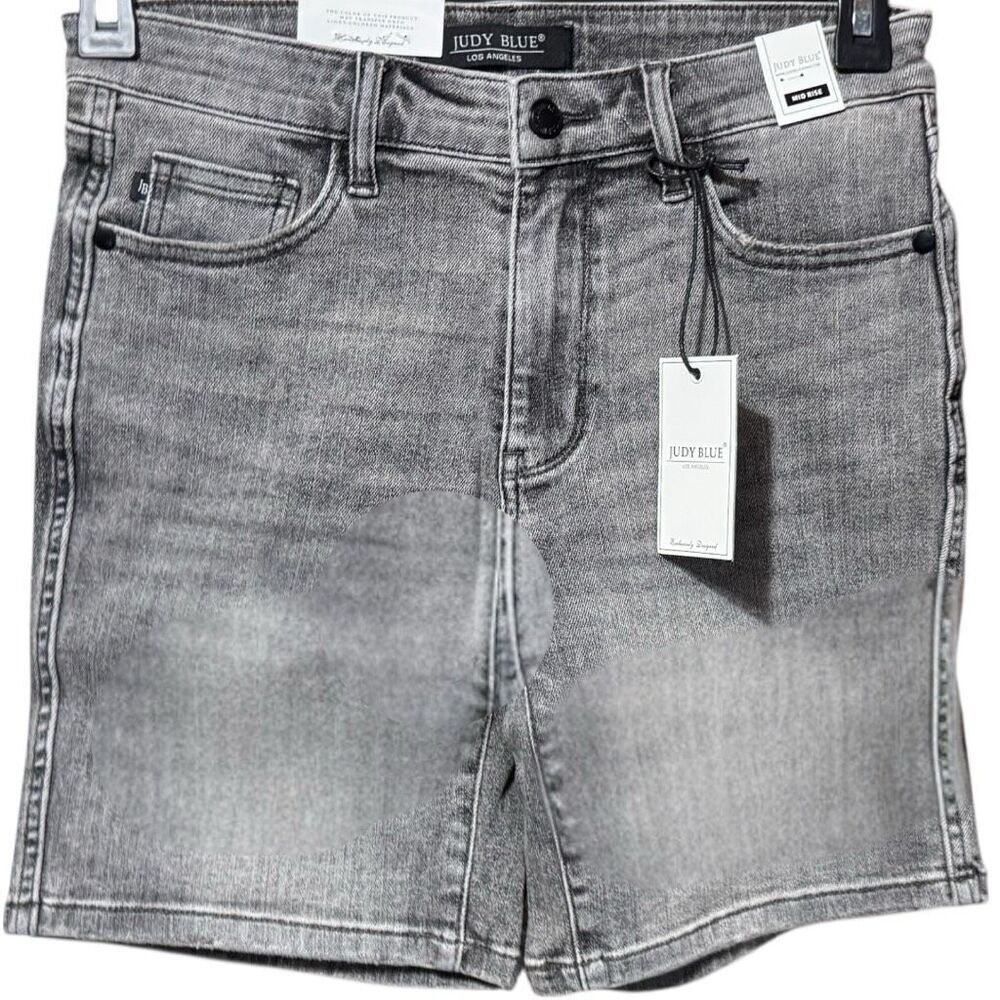 Judy Blue Jean Shorts | Gray Acid Wash High Rise Bermuda | Stretch Denim | NWT - Picture 14 of 16